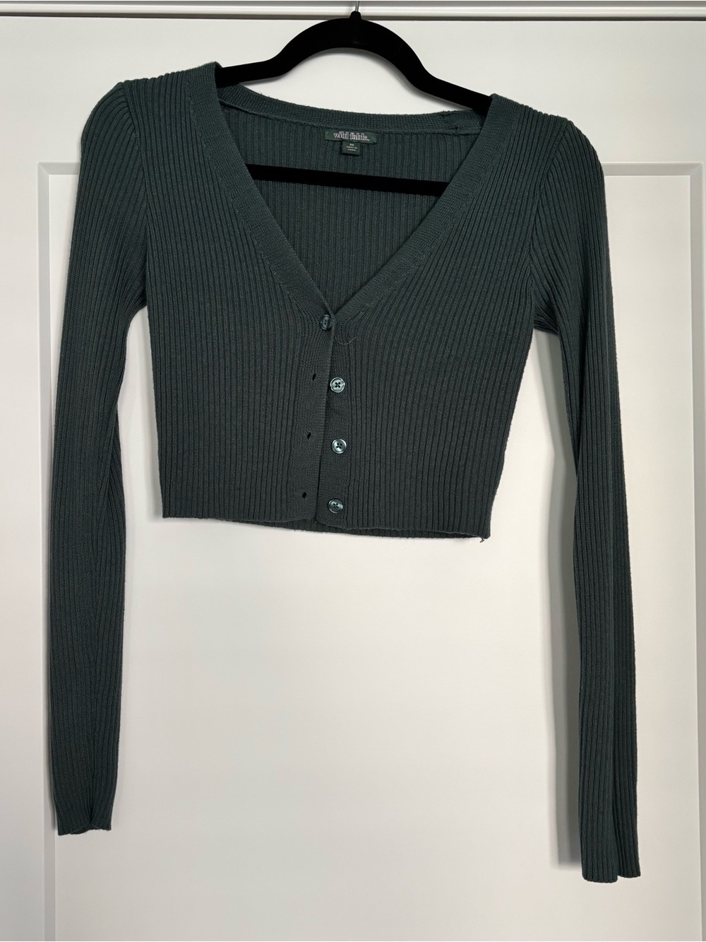 wild fable Dark Teal Ribbed V‑Neck Crop Cardigan